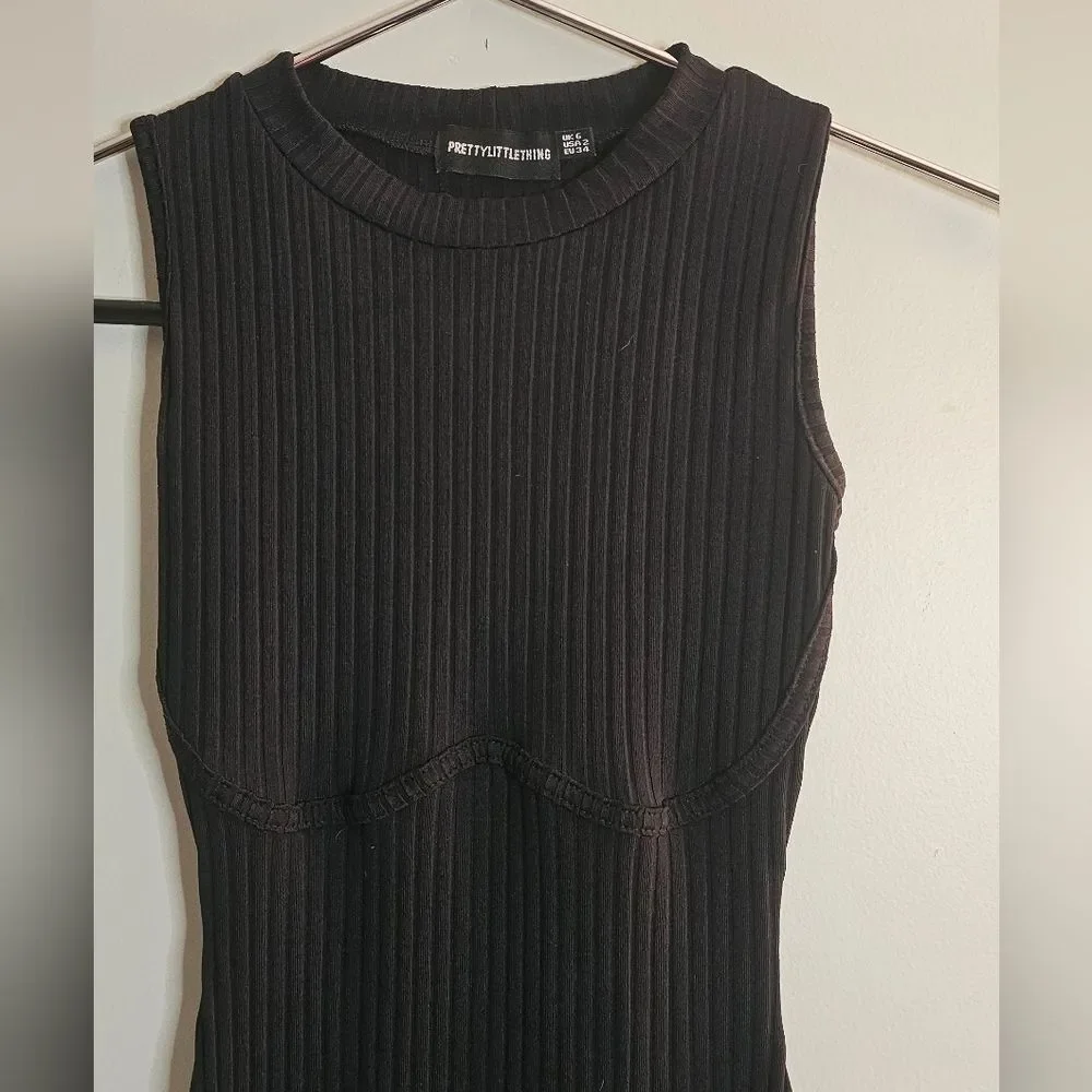 PrettyLittleThing Black Ribbed Mini Dress Size 6